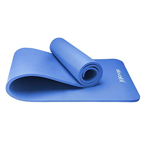 ATIVAFIT - Esterilla de yoga sin ftalatos, antideslizante y respetuosa con las articulaciones, apta para yoga, pilates o gimnasia, con correa de transporte, 183 x 61 x 1 cm, Azul – 2, 183* 61* 1 cm