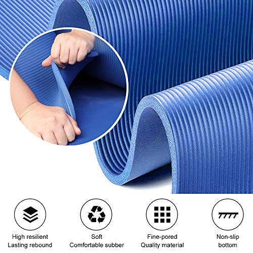 ATIVAFIT - Esterilla de yoga sin ftalatos, antideslizante y respetuosa con las articulaciones, apta para yoga, pilates o gimnasia, con correa de transporte, 183 x 61 x 1 cm, Azul – 2, 183* 61* 1 cm