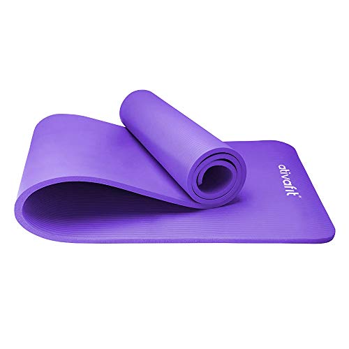 ATIVAFIT - Esterilla de yoga sin ftalatos, antideslizante y respetuosa con las articulaciones, apta para yoga, pilates o gimnasia, con correa de transporte, 183 x 61 x 1 cm, Lila - 2, 183* 61* 1 cm