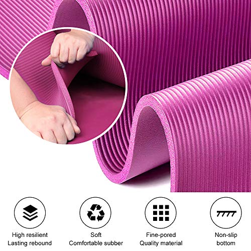 ATIVAFIT - Esterilla de yoga sin ftalatos, antideslizante y respetuosa con las articulaciones, apta para yoga, pilates o gimnasia, con correa de transporte, 183 x 61 x 1 cm, Rosa – 2, 183* 61* 1 cm