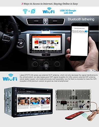 ATOTO A6 Doble DIN Android navegación del Coche estéreo con Doble Bluetooth - Estándar A6Y2710SB 1G / 16G Car Multimedia Radio, WiFi/BT Internet Tethering, Soporte 256G SD y más