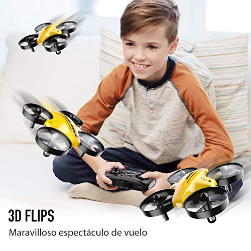 ATOYX Mini Drone, AT-66C RC Drone Niños 3D Flips, Modo sin Cabeza, Estabilización de Altitud, 3 Modos de Velocidad, 4 Canales 6-Ejes, 3 Baterías, Regalo para Niños y Principiantes (Amarillo)