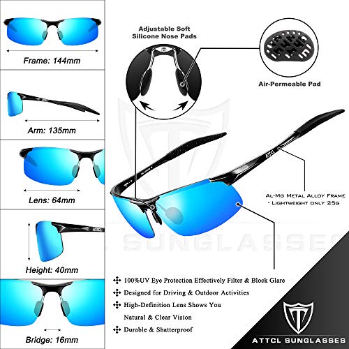 ATTCL Hombre Gafas De Sol Deportes Polarizado Súper Ligero Al-Mg Marco De Metal 8177 Black-BLUE ATTCL Hombre Gafas De Sol Deportes Polarizado Súper Ligero Al-Mg Marco De Metal 8177 Black-BLUE