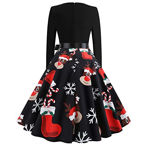 Auifor Impresión de la Vendimia de Las Mujeres del Vestido del oscilación Fiesta de Navidad de Manga Larga(A-Negro/Medium) Auifor Impresión de la Vendimia de Las Mujeres del Vestido del oscilación Fiesta de Navidad de Manga Larga(A-Negro/Medium)