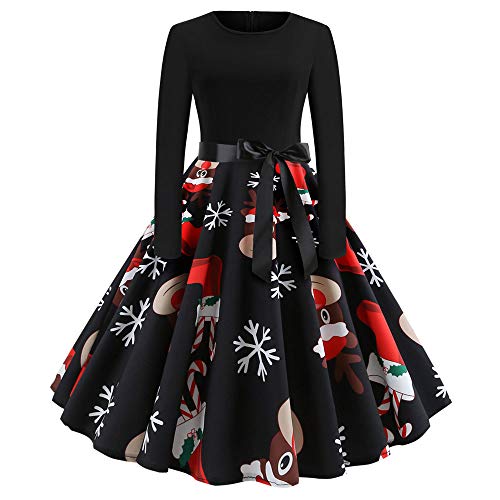 Auifor Impresión de la Vendimia de Las Mujeres del Vestido del oscilación Fiesta de Navidad de Manga Larga(A-Negro/Medium) Auifor Impresión de la Vendimia de Las Mujeres del Vestido del oscilación Fiesta de Navidad de Manga Larga(A-Negro/Medium)