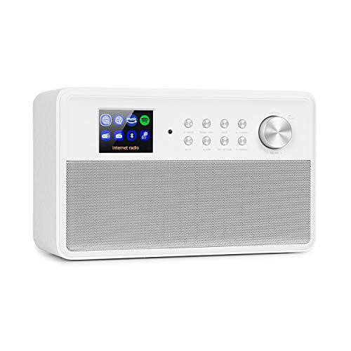 auna Connect Link – Radio Inteligente, Internet / Dab+ / Radio FM, Spotify Connect, Amazon Music, Bluetooth, Control por aplicación UNDOK, Pantalla HCC 2,4", Entrada AUX, Control Remoto, Blanco