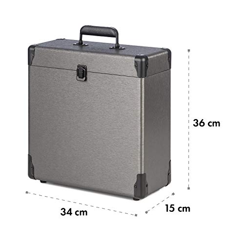 auna Vinylbox ALU - Maletín para vinilos , Maleta para Discos , Conservación de Discos , hasta 30 Discos de 30 cm , Tapa con Cierre , Carcasa de Aluminio , Negro