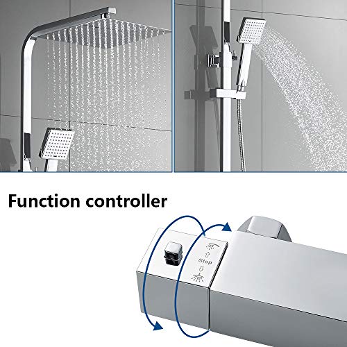 Auralum Columna de Ducha Termostatica Brillante Conjuntos de Ducha Sólido Alcachofa Ducha lluvia y Cuadrado 25 * 25CM Acero Inoxidable Auralum Columna de Ducha Termostatica Brillante Conjuntos de Ducha Sólido Alcachofa Ducha lluvia y Cuadrado 25 * 25CM Acero Inoxidable