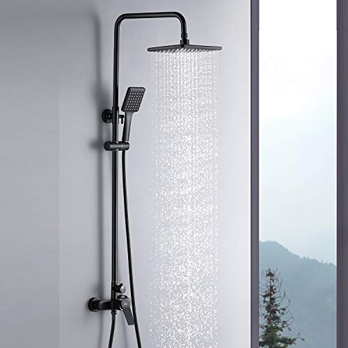 Auralum Columna Ducha Negro para Baño Set Ducha Monomando Conjunto de Ducha Completo con Mezclador Ducha de Lluvia y Ducha de Mano Altura Ajustable Auralum Columna Ducha Negro para Baño Set Ducha Monomando Conjunto de Ducha Completo con Mezclador Ducha de Lluvia y Ducha de Mano Altura Ajustable