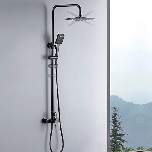 Auralum Columna Ducha Negro para Baño Set Ducha Monomando Conjunto de Ducha Completo con Mezclador Ducha de Lluvia y Ducha de Mano Altura Ajustable Auralum Columna Ducha Negro para Baño Set Ducha Monomando Conjunto de Ducha Completo con Mezclador Ducha de Lluvia y Ducha de Mano Altura Ajustable