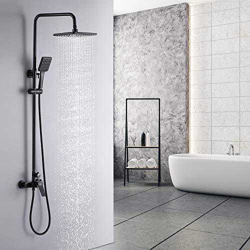 Auralum Columna Ducha Negro para Baño Set Ducha Monomando Conjunto de Ducha Completo con Mezclador Ducha de Lluvia y Ducha de Mano Altura Ajustable Auralum Columna Ducha Negro para Baño Set Ducha Monomando Conjunto de Ducha Completo con Mezclador Ducha de Lluvia y Ducha de Mano Altura Ajustable
