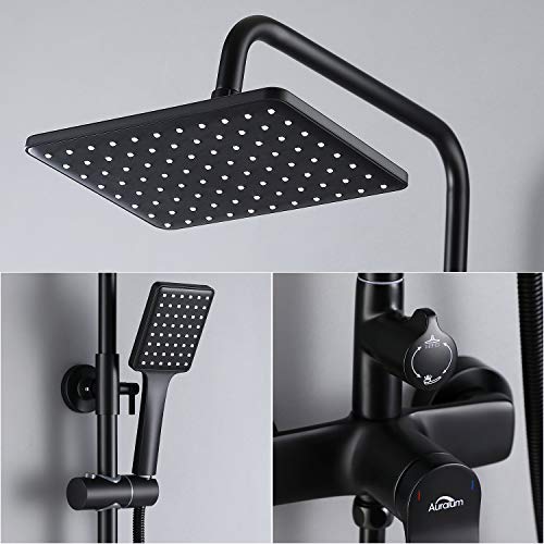Auralum Columna Ducha Negro para Baño Set Ducha Monomando Conjunto de Ducha Completo con Mezclador Ducha de Lluvia y Ducha de Mano Altura Ajustable Auralum Columna Ducha Negro para Baño Set Ducha Monomando Conjunto de Ducha Completo con Mezclador Ducha de Lluvia y Ducha de Mano Altura Ajustable