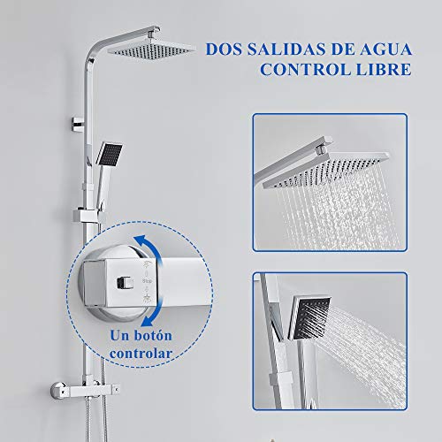 AuraLum Conjunto de Ducha Termostatico - Set de Ducha con Mezclador Termostática, Rociador Ducha Lluvia 20x20cm, Mano de Ducha (Latón Cromado) AuraLum Conjunto de Ducha Termostatico - Set de Ducha con Mezclador Termostática, Rociador Ducha Lluvia 20x20cm, Mano de Ducha (Latón Cromado)