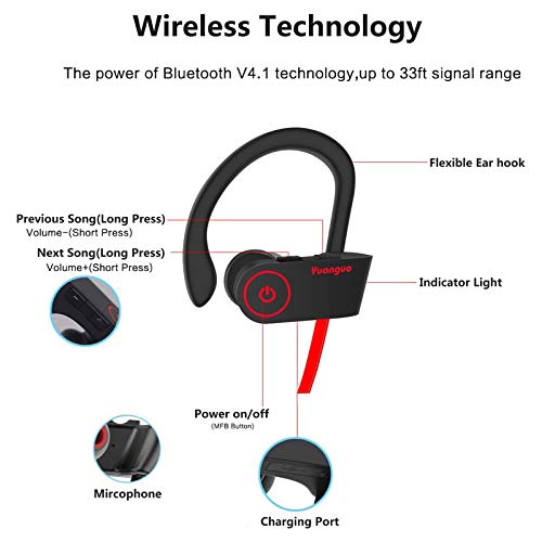 Auriculares Bluetooth, Arbily IPX7 Auriculares Inalambricos con Micrófono HiFi Estéreo Cancelación De Ruido CVC 6.0, 10 Horas Auriculares Deportivos para iOS, Android, Smartphones