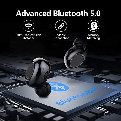 Auriculares Bluetooth Auriculares Inalámbricos 5.0 con SUPER MINI TAMAÑO de 3 Gramos, Más de 50 Horas de Reproducción, Sonido Estéreo de Graves Profundos & Cancelación de Ruido