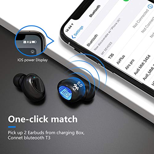 Auriculares Bluetooth Auriculares Inalámbricos 5.0 con SUPER MINI TAMAÑO de 3 Gramos, Más de 50 Horas de Reproducción, Sonido Estéreo de Graves Profundos & Cancelación de Ruido