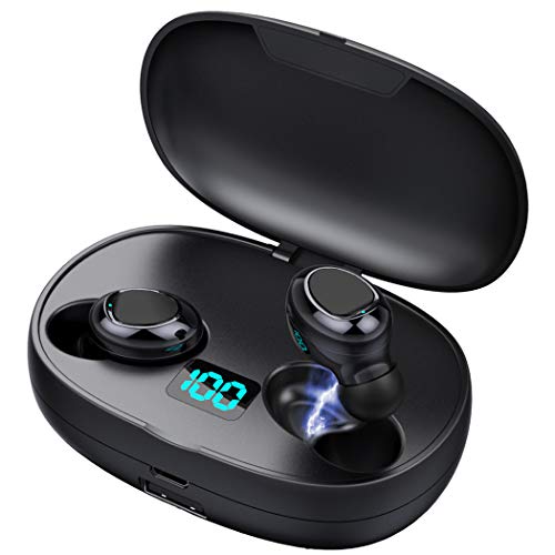 Auriculares Bluetooth Auriculares Inalámbricos 5.0 con SUPER MINI TAMAÑO de 3 Gramos, Más de 50 Horas de Reproducción, Sonido Estéreo de Graves Profundos & Cancelación de Ruido