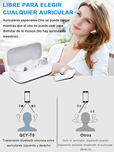 Auriculares Bluetooth con Modo de Juego, HOMSCAM Impermeable Auriculares Inalámbricos Bluetooth 5.0 QCY HiFi Mini Twins Estéreo In-Ear Bluetooth con Caja de Carga