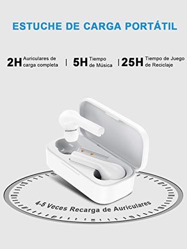 Auriculares Bluetooth con Modo de Juego, HOMSCAM Impermeable Auriculares Inalámbricos Bluetooth 5.0 QCY HiFi Mini Twins Estéreo In-Ear Bluetooth con Caja de Carga