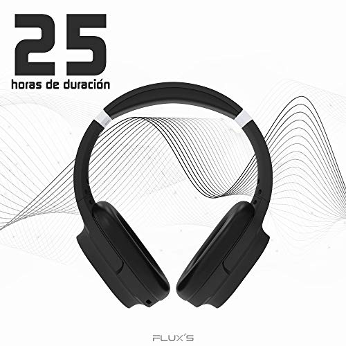 Auriculares Bluetooth de Diadema Flux’S, Cascos Bluetooth 5.0 Inalámbricos, Alta fidelidad, Plegables, Micrófono Incorporado, Micro SD y Radio FM, para iPhone/Android/Samsung/Tablet/TV (Negro)