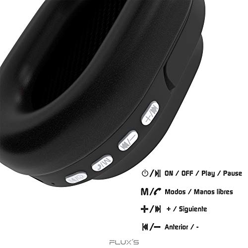 Auriculares Bluetooth de Diadema Flux’S, Cascos Bluetooth 5.0 Inalámbricos, Alta fidelidad, Plegables, Micrófono Incorporado, Micro SD y Radio FM, para iPhone/Android/Samsung/Tablet/TV (Negro)