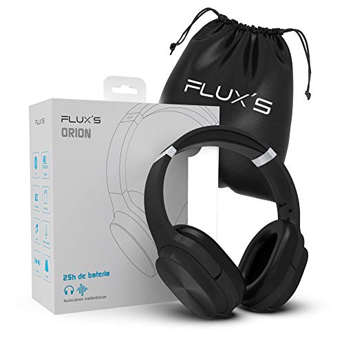 Auriculares Bluetooth de Diadema Flux’S, Cascos Bluetooth 5.0 Inalámbricos, Alta fidelidad, Plegables, Micrófono Incorporado, Micro SD y Radio FM, para iPhone/Android/Samsung/Tablet/TV (Negro)