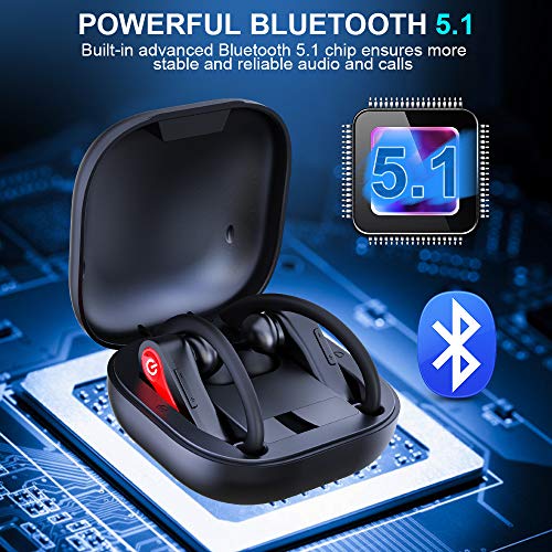 Auriculares Bluetooth Deportivos Auriculares Inalambricos Running IP7 Impermeable Cascos Bluetooth V5.1 In-Ear, Correr con Micrófono Caja de Carga, Cancelación de Ruido Gimnasio,Viajes,Deporte