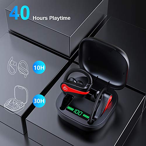 Auriculares Bluetooth Deportivos Auriculares Inalambricos Running IP7 Impermeable Cascos Bluetooth V5.1 In-Ear, Correr con Micrófono Caja de Carga, Cancelación de Ruido Gimnasio,Viajes,Deporte