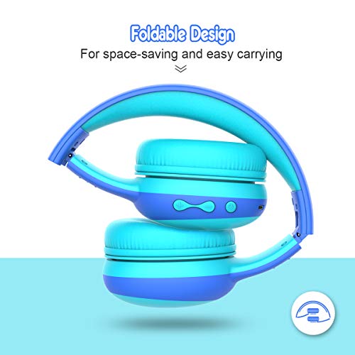 Auriculares Bluetooth para niños, Auriculares Plegable para niños con 85dB Volumen Limitado, Auriculares Ajustable y Plegable con micrófono, niñas y niños, Azul New Version