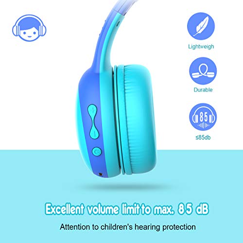 Auriculares Bluetooth para niños, Auriculares Plegable para niños con 85dB Volumen Limitado, Auriculares Ajustable y Plegable con micrófono, niñas y niños, Azul New Version