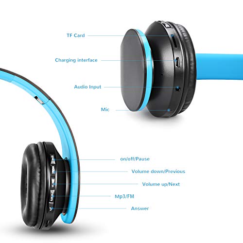 Auriculares Bluetooth para niños, Auriculares Plegable para niños con Volumen Limitado, niñas y niños, Auriculares Ajustable y Plegable con micrófono-Azul Negro