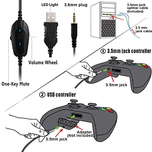 Auriculares Gaming PS4 Auriculares con Micrófono, Reducción de Ruido, Sonido Envolvente, Auriculares con Cable para PS4,PC,Xbox One,Nintendo Switch, Auriculares Diadema con 3.5mm Jack con Luz LED Auriculares Gaming PS4 Auriculares con Micrófono, Reducción de Ruido, Sonido Envolvente, Auriculares con Cable para PS4,PC,Xbox One,Nintendo Switch, Auriculares Diadema con 3.5mm Jack con Luz LED