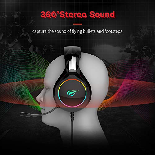 Auriculares Gaming PS4 HAVIT Iluminación RGB Cascos Gaming sonido envolvente, controlador de 50MM y micrófono con reducción de ruido para Xbox One/PC/Móvil (2011d,Negro) Auriculares Gaming PS4 HAVIT Iluminación RGB Cascos Gaming sonido envolvente, controlador de 50MM y micrófono con reducción de ruido para Xbox One/PC/Móvil (2011d,Negro)