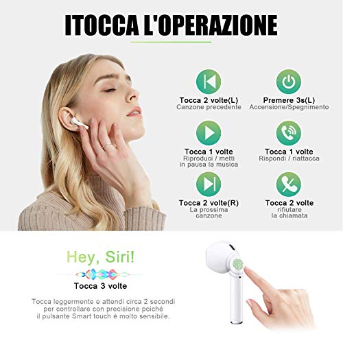 Auriculares Inalámbricos, Auriculares Bluetooth 5.0 con Micrófono, Caja de Carga Portátil con Carga de 24 Horas, IPX5 Impermeables Auriculares Inalambricos para iPhone/Android/Airpods