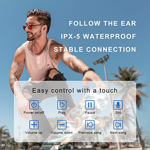 Auriculares Inalámbricos, Auriculares Bluetooth Mini Cascos In-Ear IPX5 Impermeable Auriculares Deportivos Estéreo con Estuche de Carga y Auriculares con microfono, Control Tactil,para iOS y Android