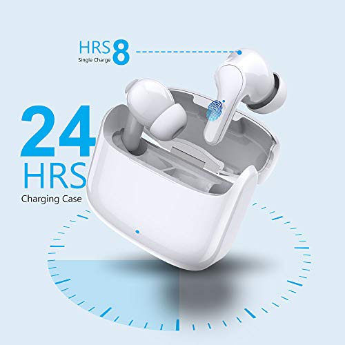 Auriculares Inalámbricos Bluetooth, Donerton Auriculares Bluetooth 5.0 con Estéreo Micrófono TWS Cascos In-Ear, IP7 Impermeable, con Caja de Carga Portátil, 8 Horas de reproducción Permanente, Blanco