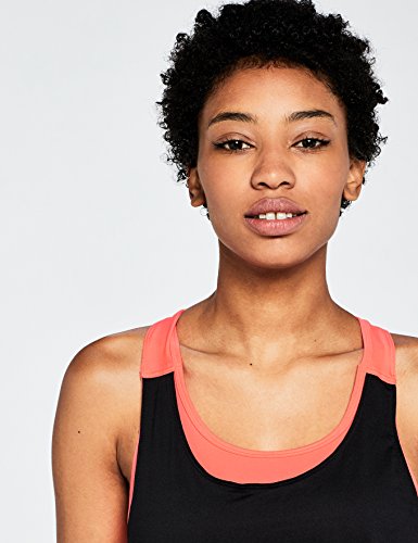 AURIQUE Camiseta Deportiva Mujer, Multicolor (Black/Geranium), Small AURIQUE Camiseta Deportiva Mujer, Multicolor (Black/Geranium), Small
