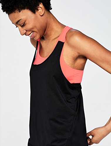 AURIQUE Camiseta Deportiva Mujer, Multicolor (Black/Geranium), Small AURIQUE Camiseta Deportiva Mujer, Multicolor (Black/Geranium), Small
