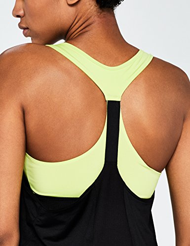 AURIQUE Camiseta Deportiva Mujer, Multicolor (Black/Lime), Large