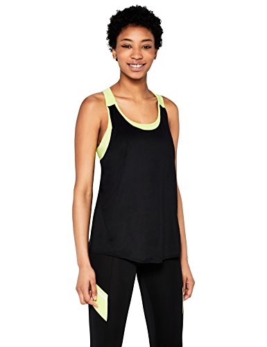 AURIQUE Camiseta Deportiva Mujer, Multicolor (Black/Lime), Large