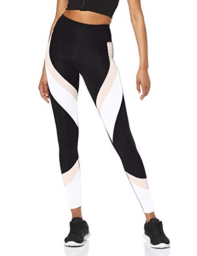 Aurique Leggings deportivos para Mujer, Negro/Carmín/Blanco, L