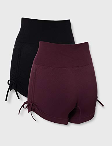 AURIQUE Shorts de Yoga Mujer, Pack de 2, Multicolor (Black & Pickled Beet)., 40, Label:M AURIQUE Shorts de Yoga Mujer, Pack de 2, Multicolor (Black & Pickled Beet)., 40, Label:M