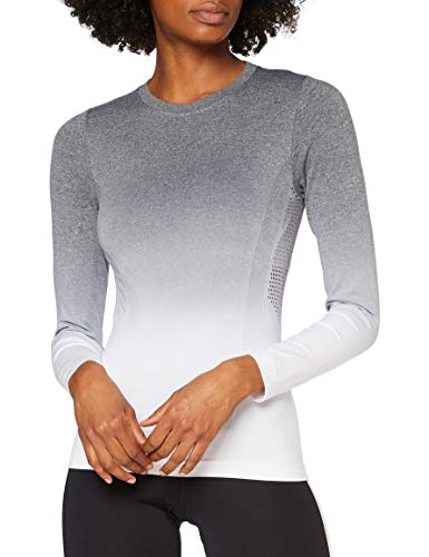 AURIQUE Top de Deporte con Manga Larga sin Costuras Mujer, Negro (Ombre negro)., 36, Label:XS