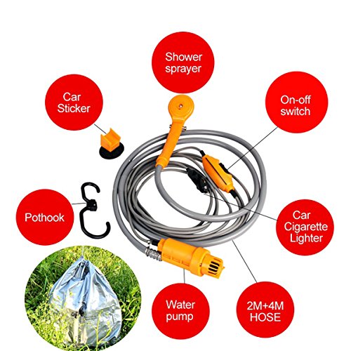 AUTOPkio Kit de Cubo Plegable portátil de la Ducha al Aire Libre, Cabezal de Ducha Que acampa Enchufe en el Adaptador del Cigarrillo 12V y da Vuelta al Agua en la Corriente apacible Constante AUTOPkio Kit de Cubo Plegable portátil de la Ducha al Aire Libre, Cabezal de Ducha Que acampa Enchufe en el Adaptador del Cigarrillo 12V y da Vuelta al Agua en la Corriente apacible Constante