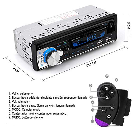 Autoradio Bluetooth, CENXINY FM 4x65W Radio Para Coche Llamadas Manos Libres Control Remoto Radio stéreo de Coche con Reproductor de MP3 USB y Bluetooth 4.2, soporte IOS y teléfono Android