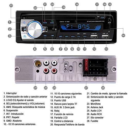 Autoradio Bluetooth, CENXINY FM 4x65W Radio Para Coche Llamadas Manos Libres Control Remoto Radio stéreo de Coche con Reproductor de MP3 USB y Bluetooth 4.2, soporte IOS y teléfono Android