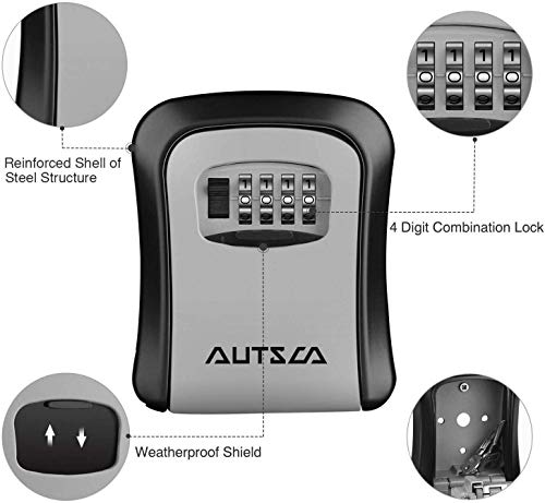 AUTSCA Caja fuerte para llaves, Caja de seguridad Combinación de 4 dígitos,10000 combinaciones de diseño de contraseñas para las llaves seguridad.Es adecuada para el hogar, el garaje y la granja,ect