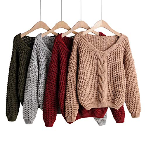 Autumn - Jersey de invierno para mujer con cuello en V granate Tallaúnica Autumn - Jersey de invierno para mujer con cuello en V granate Tallaúnica