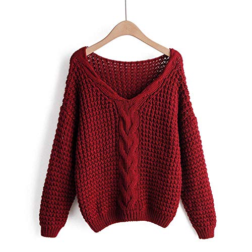 Autumn - Jersey de invierno para mujer con cuello en V granate Tallaúnica