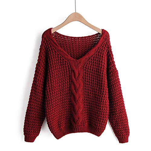 Autumn - Jersey de invierno para mujer con cuello en V granate Tallaúnica